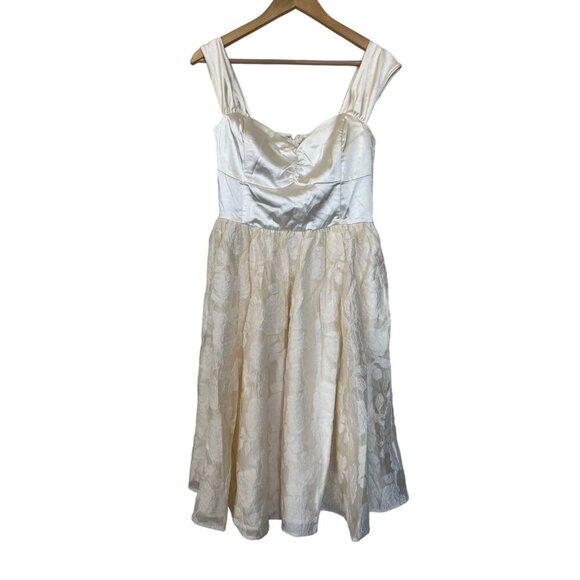 NWT Unique Vintage 1950s Ivory Off-Shoulder Fit & Flare Dress 14 - Picture 6 of 16